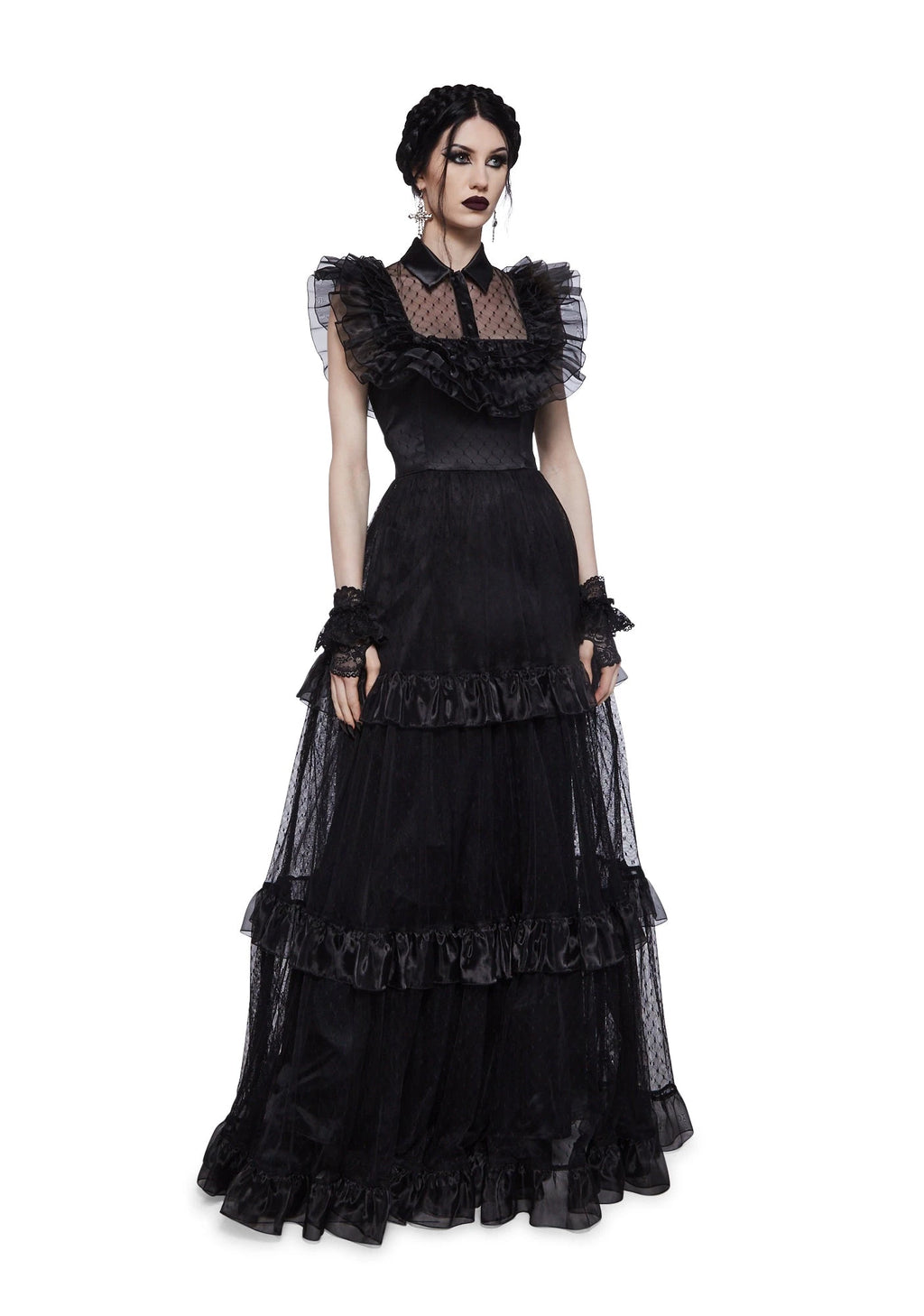 Celestial Print Ruffled Maxi Dress - Black