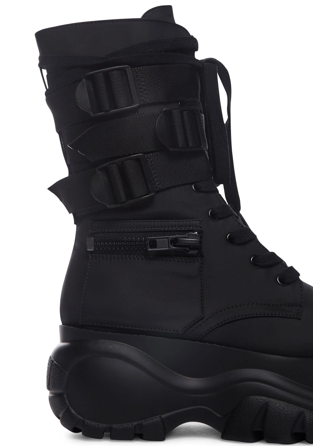 Pocket Detail Platform Combat Boots - Black