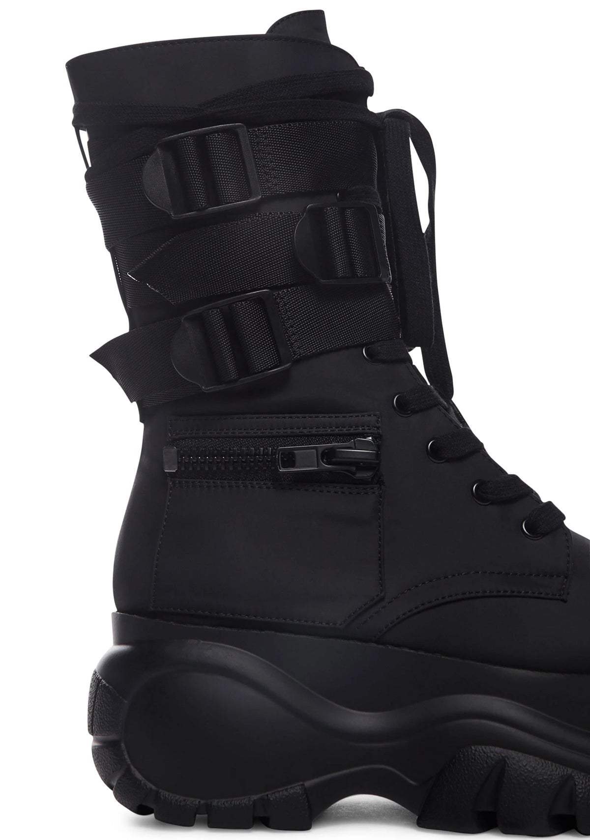 Pocket Detail Platform Combat Boots - Black