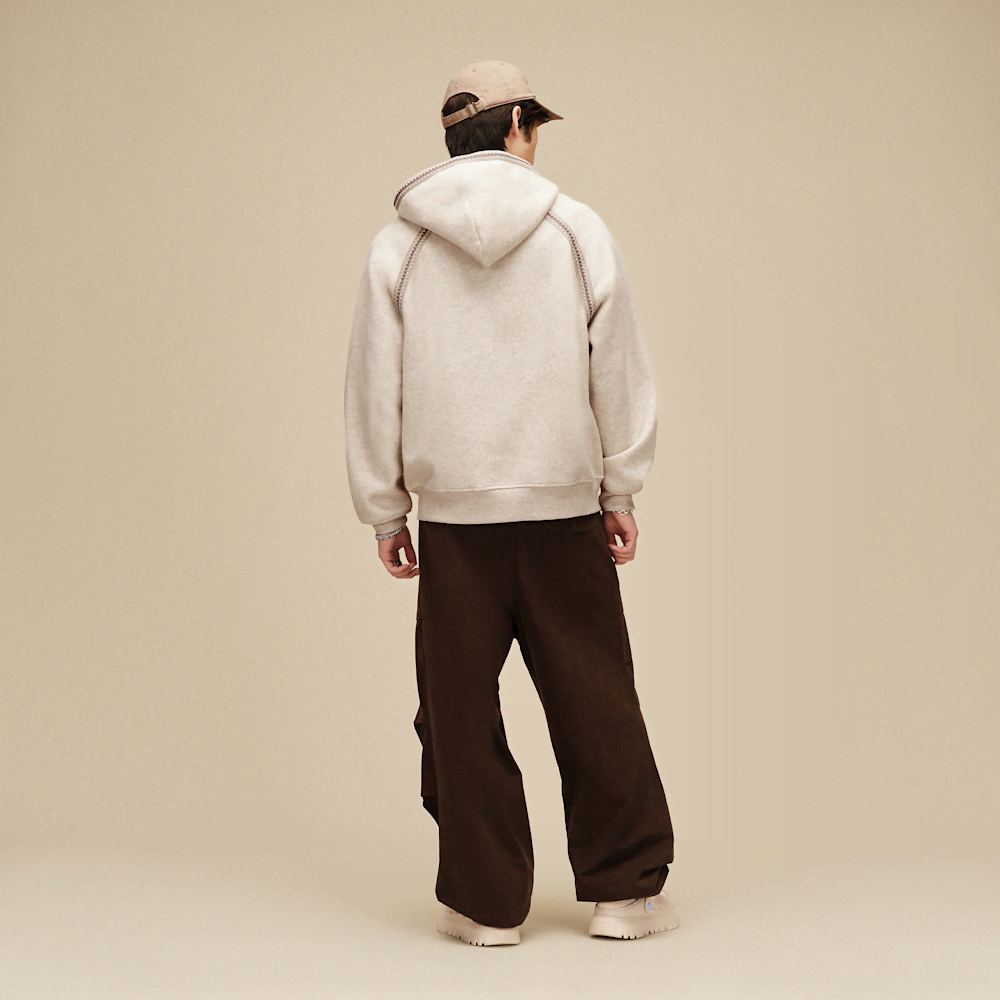 Men's Oversized Full-Zip Hooded Sweatshirt - Brown