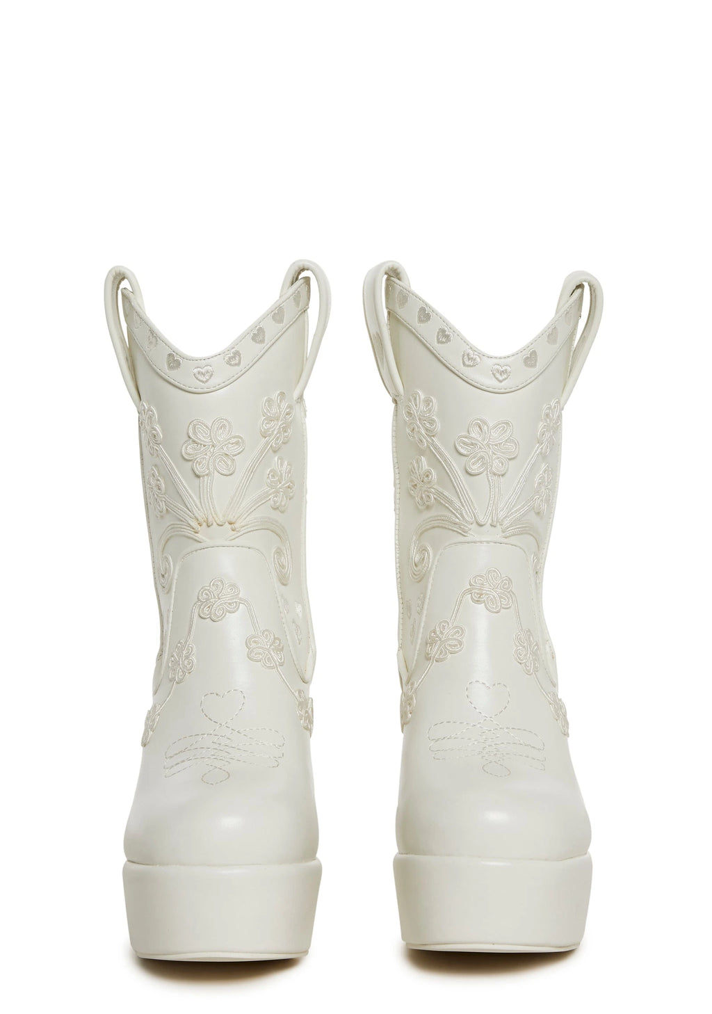 Embroidered Platform Western Boots - White