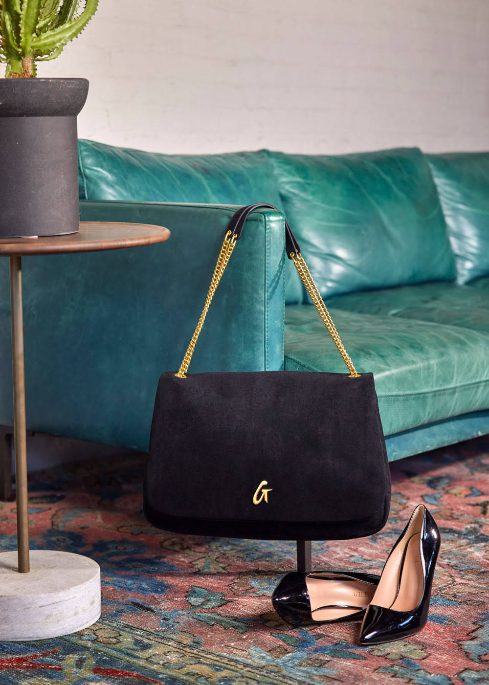 Medium Vegan Suede Flap Bag - Black