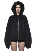 Faux Fur Oversized Zip Hoodie - Black