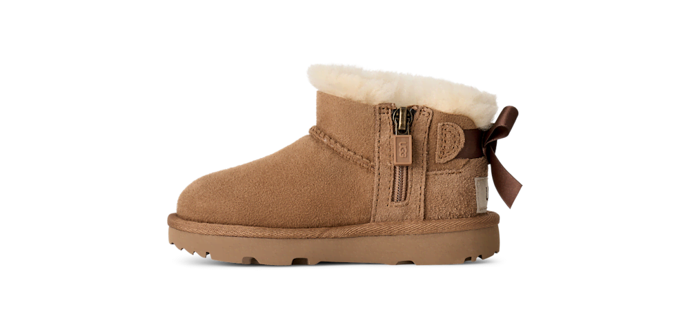 Toddler Sheepskin Bow Ankle Boot - Chestnut