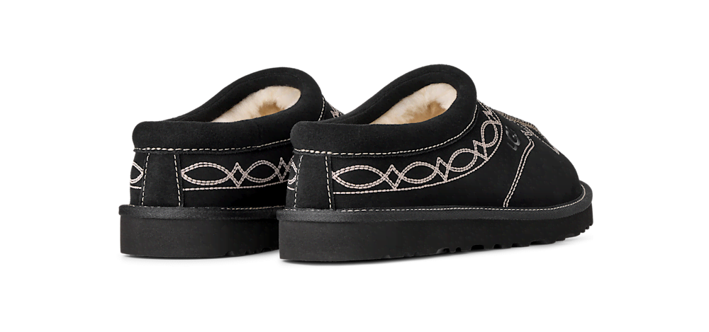 Men's Embroidered Suede Slipper - Black