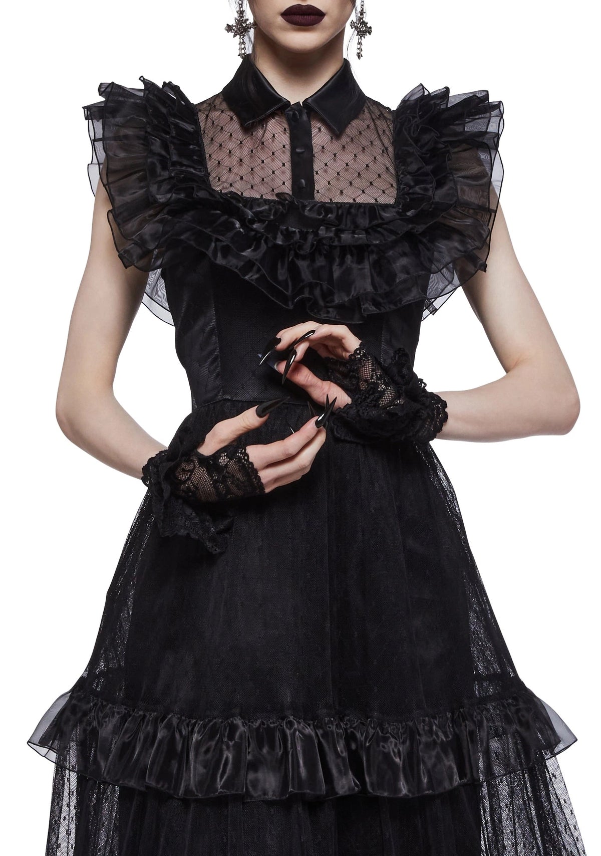 Celestial Print Ruffled Maxi Dress - Black
