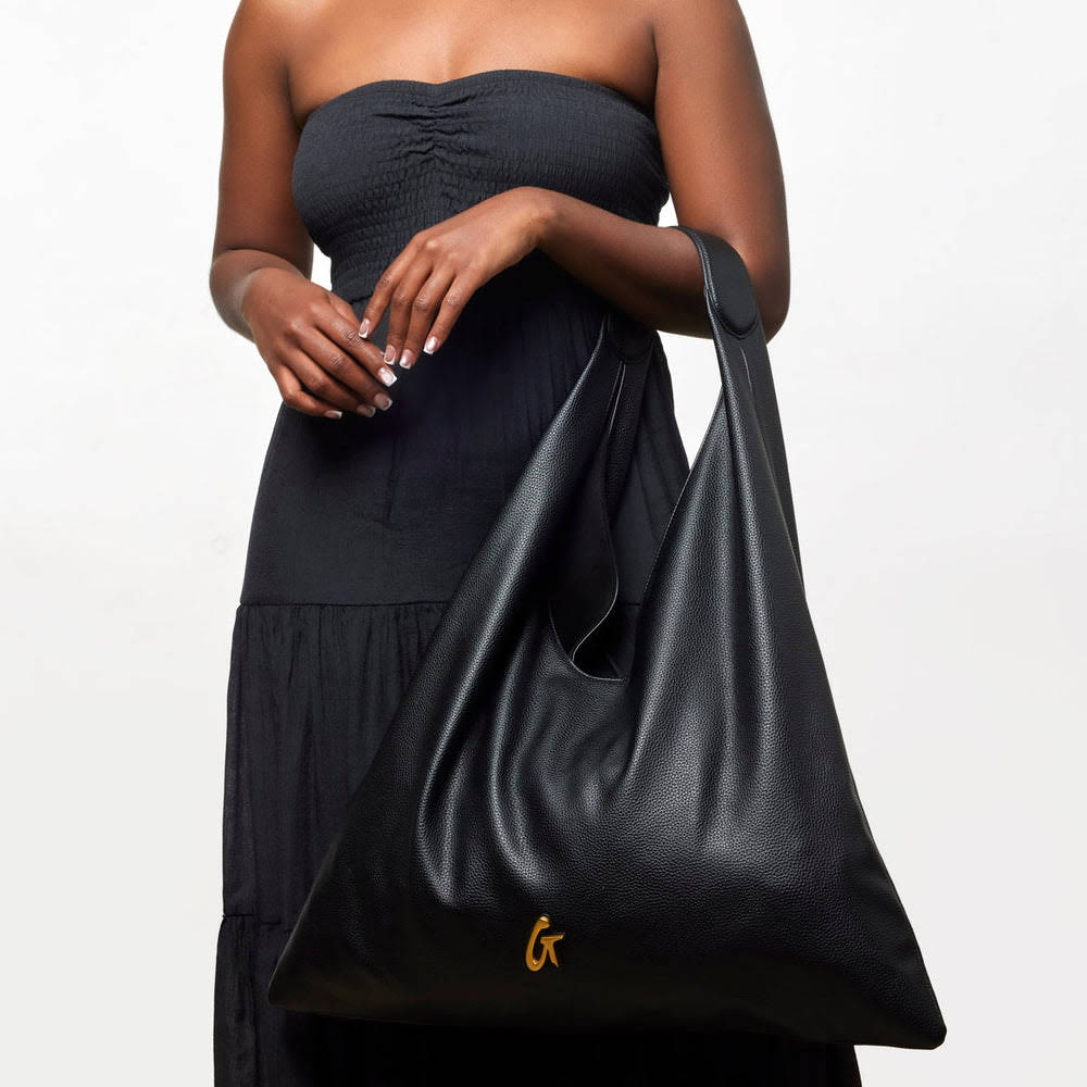 Oversized Pebbled Shoulder Bag - Black
