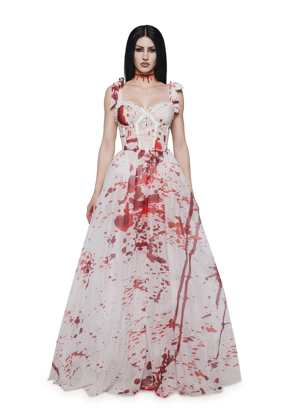 Blood Splatter Lace Maxi Costume Dress - White