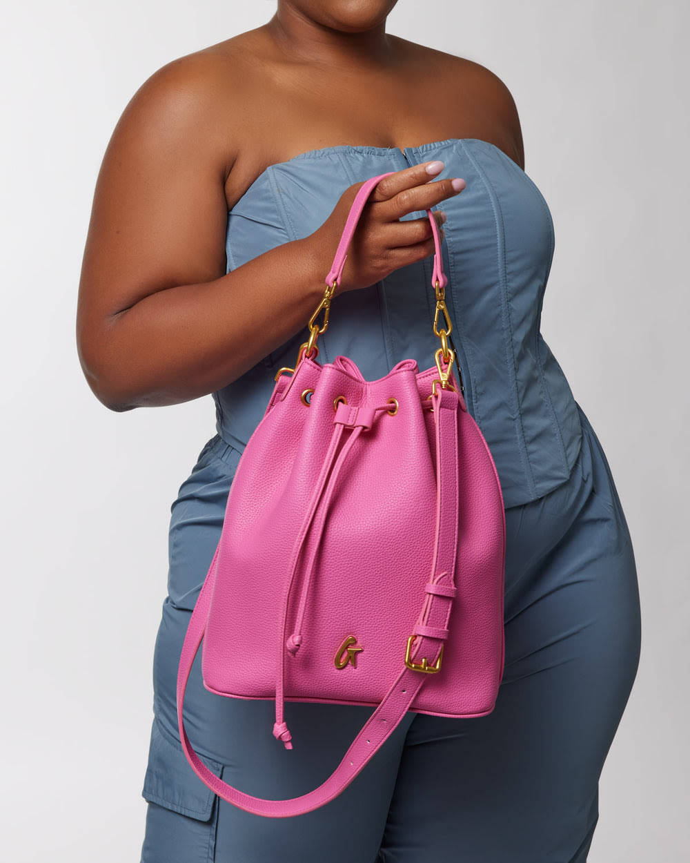 Large Pebbled Bucket Bag - Hot Pink