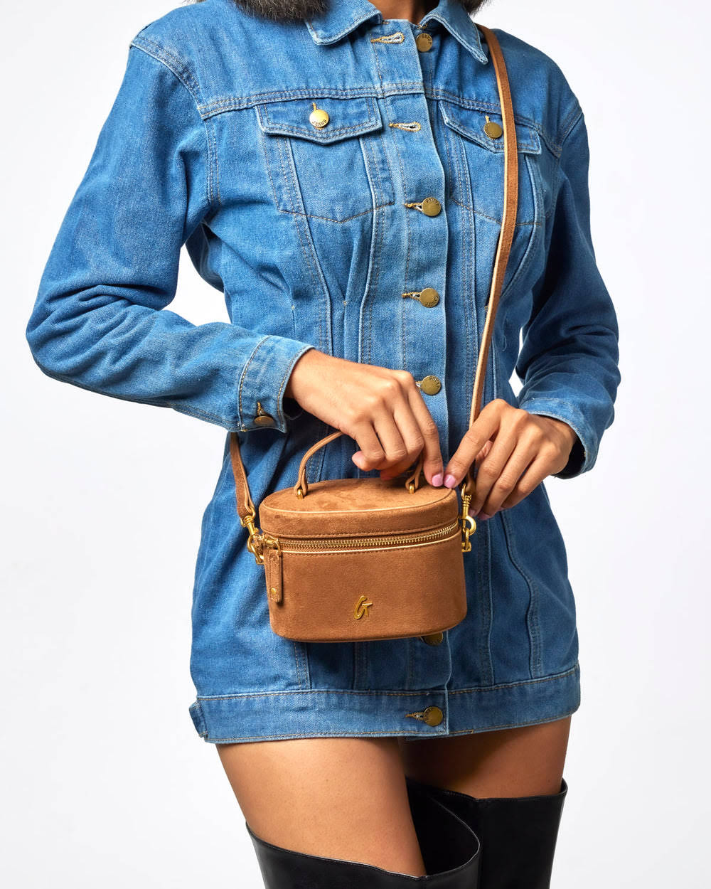 Mini Vegan Suede Vanity Bag - Brown