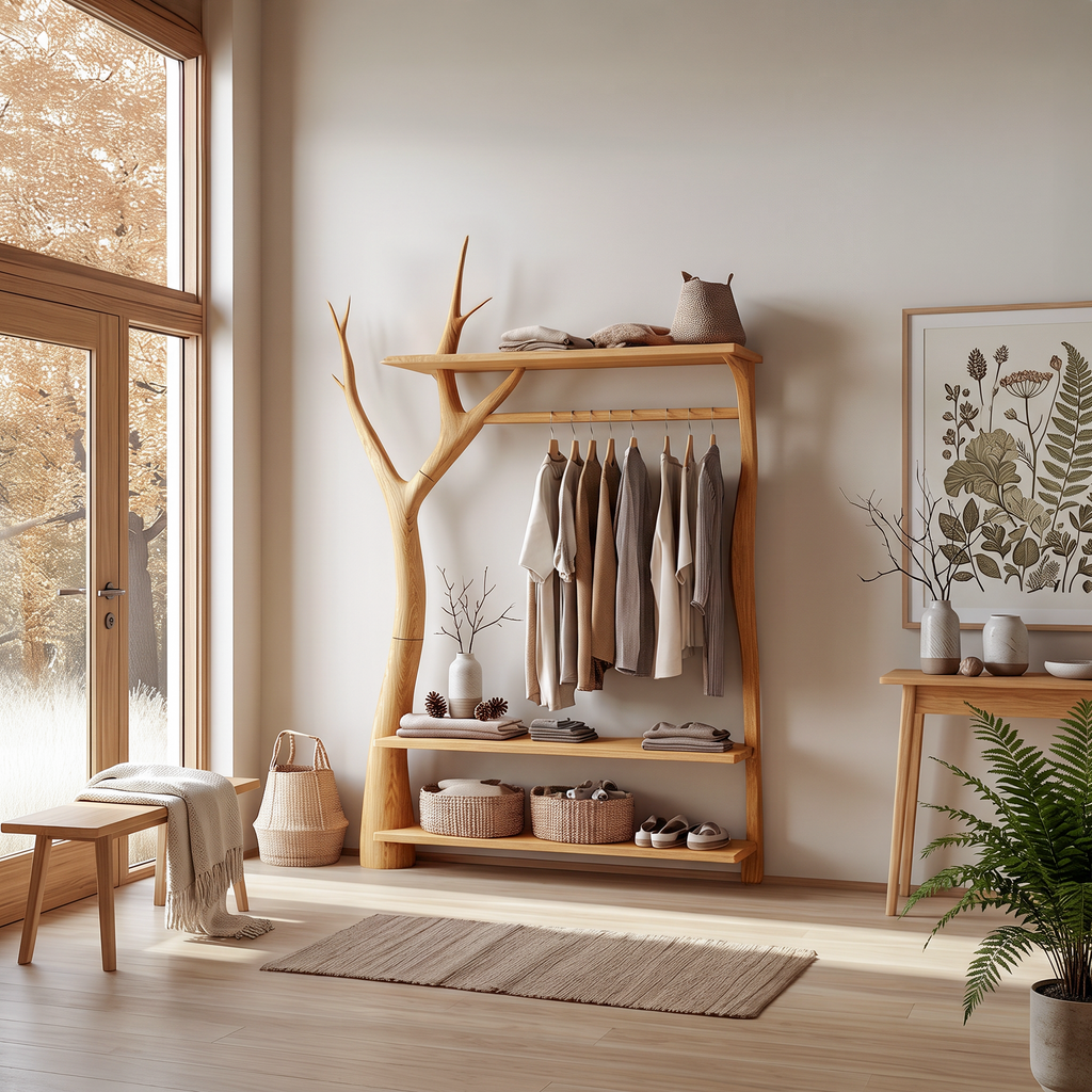 Rustic Tree Clothing Rack Entryway Bedroom Storage