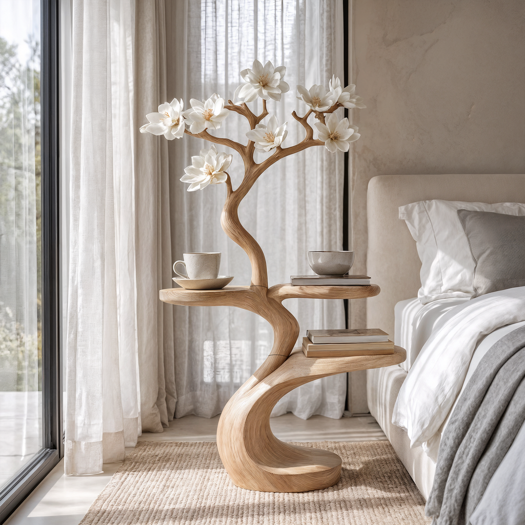 Rustic Tree Shape Bedside Table Modern Bedroom