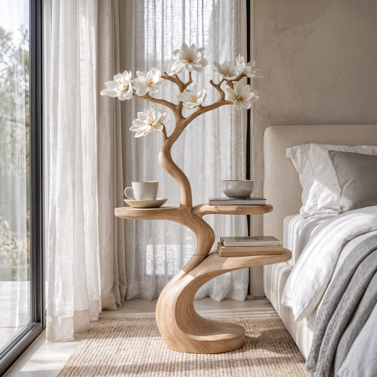 Rustic Tree Shape Bedside Table Modern Bedroom