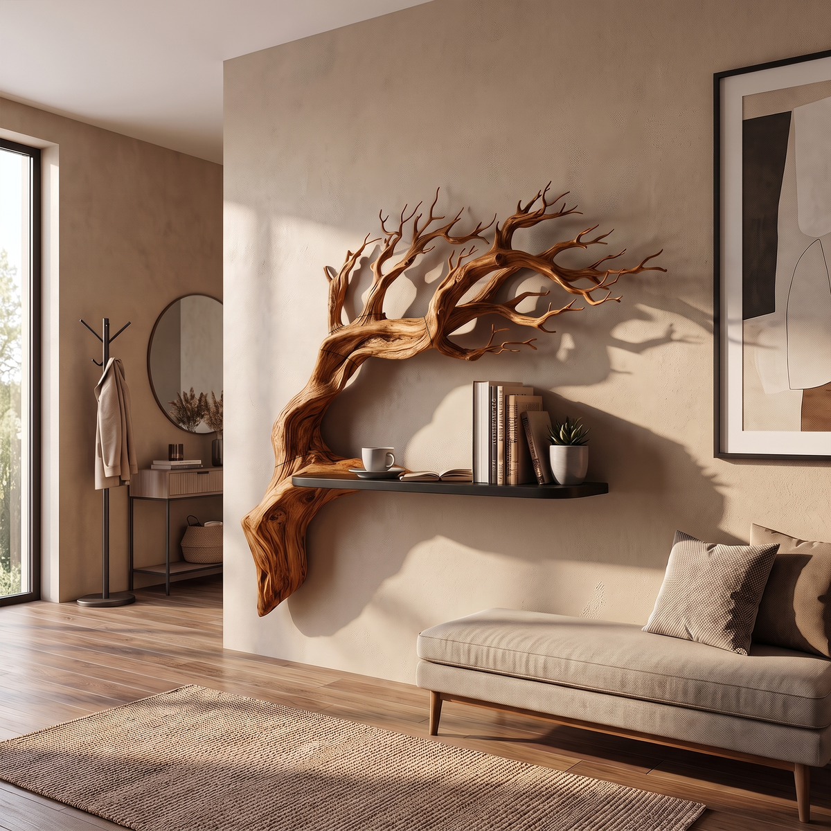 Rustic Branch Floating Shelf Artistic Bedroom Wall Decor