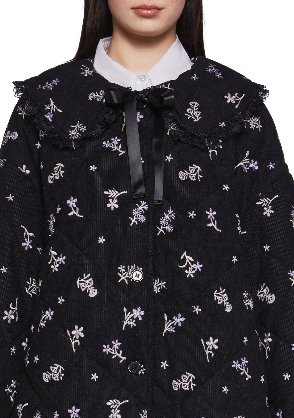 Quilted Corduroy Maxi Coat - Black