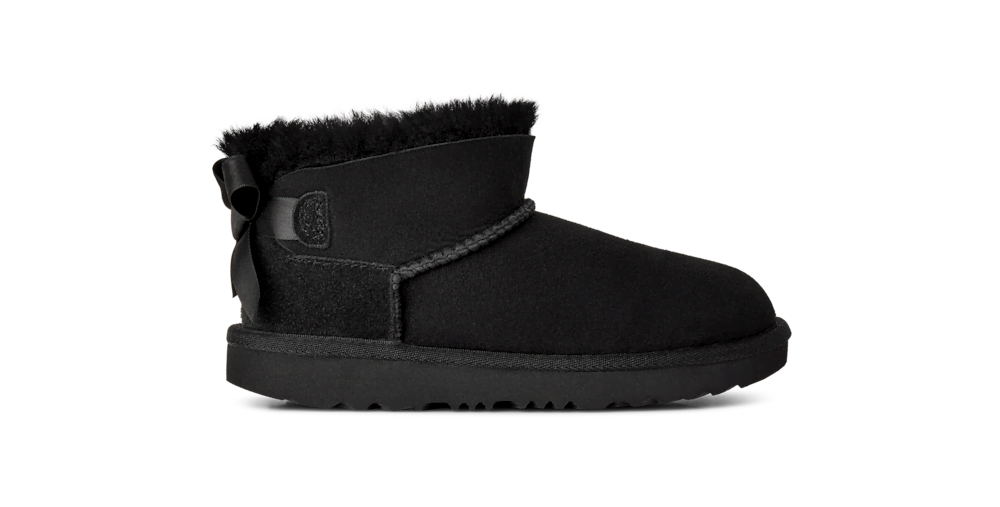 Kids' Short Sheepskin Bow Boot - Burgundy