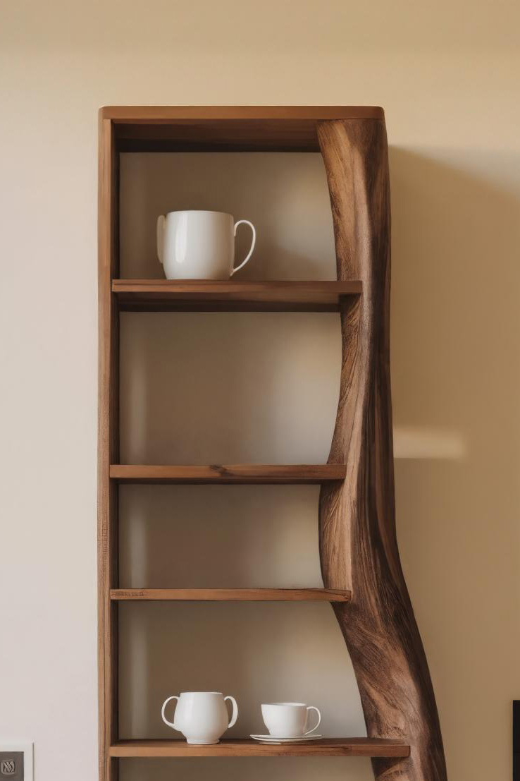 Tall Organic Bookshelf With Curved Design For Living Room Or Bedroom