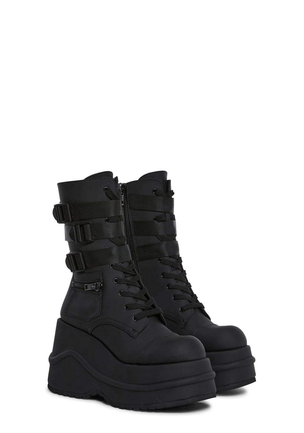 Wedge Platform Combat Boots - Black