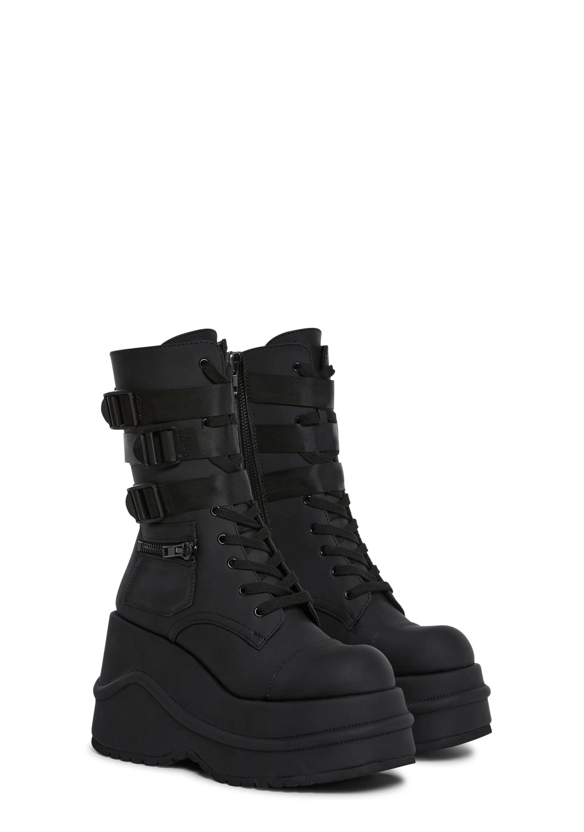 Wedge Platform Combat Boots - Black