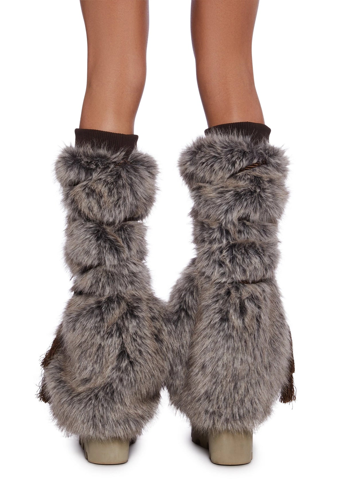 Faux Fur Leg Warmers - Brown
