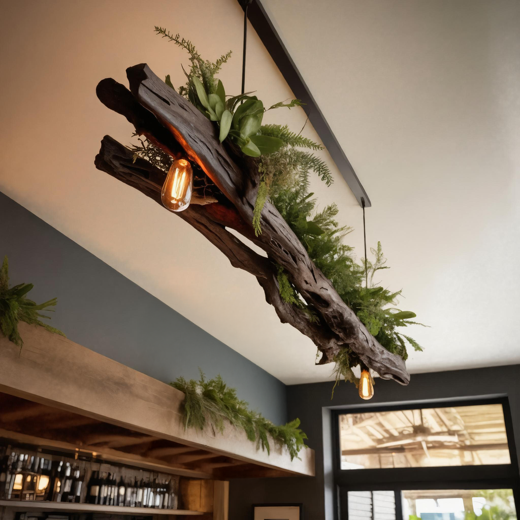Rustic Wooden Ceiling Light With Greenery For Kitchen Or Living Room