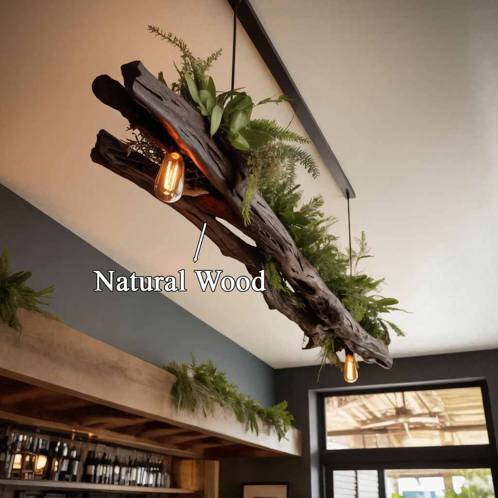 Rustic Wooden Ceiling Light With Greenery For Kitchen Or Living Room