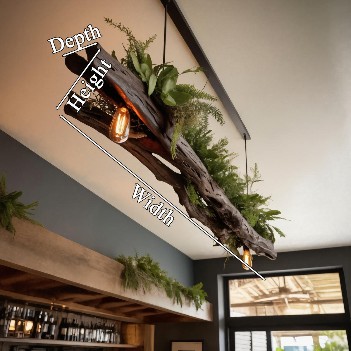 Rustic Wooden Ceiling Light With Greenery For Kitchen Or Living Room
