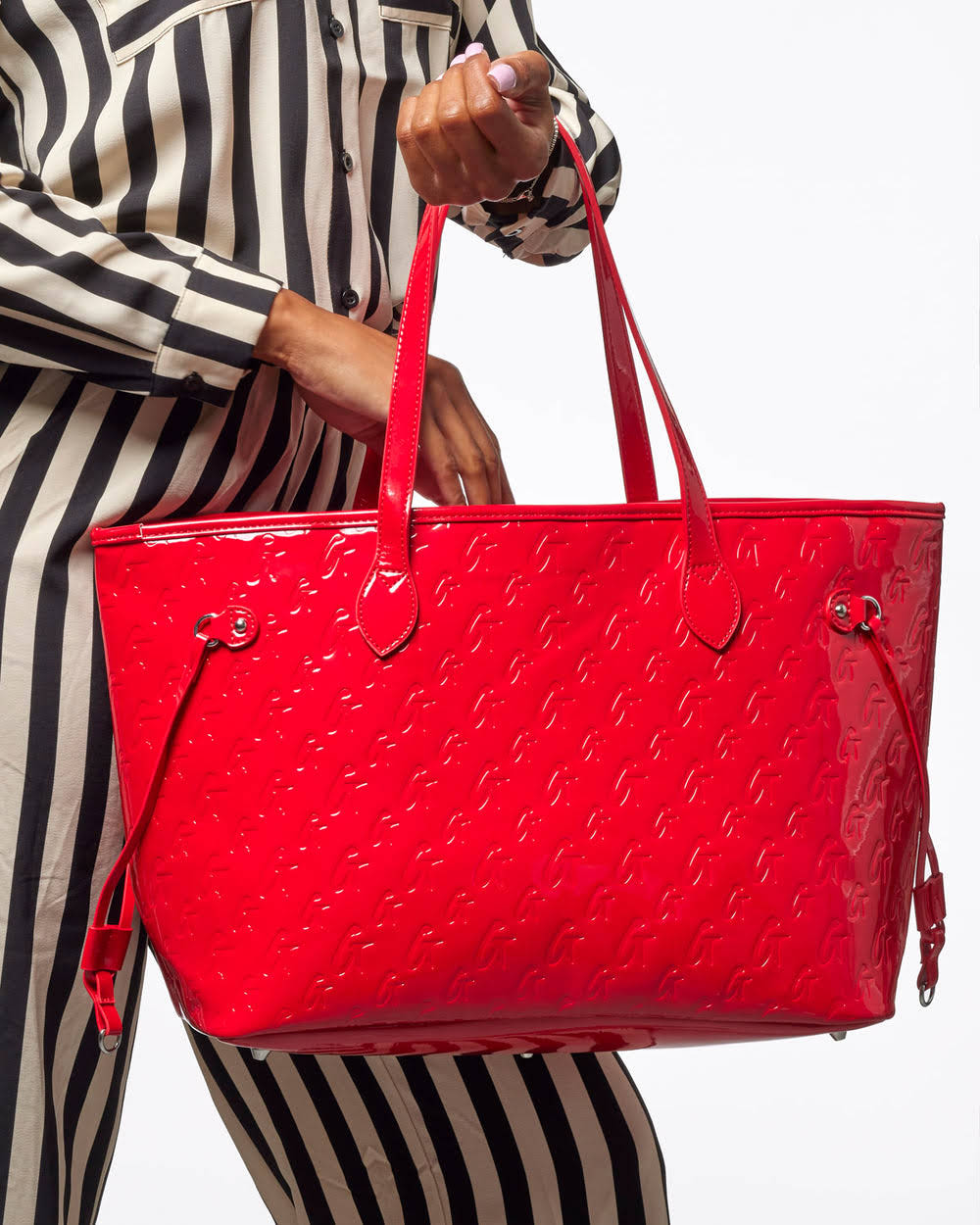 Mirrored Vegan Leather Tote - Red