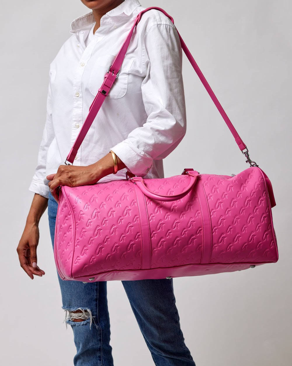 Vegan Leather Weekender Duffle - Hot Pink