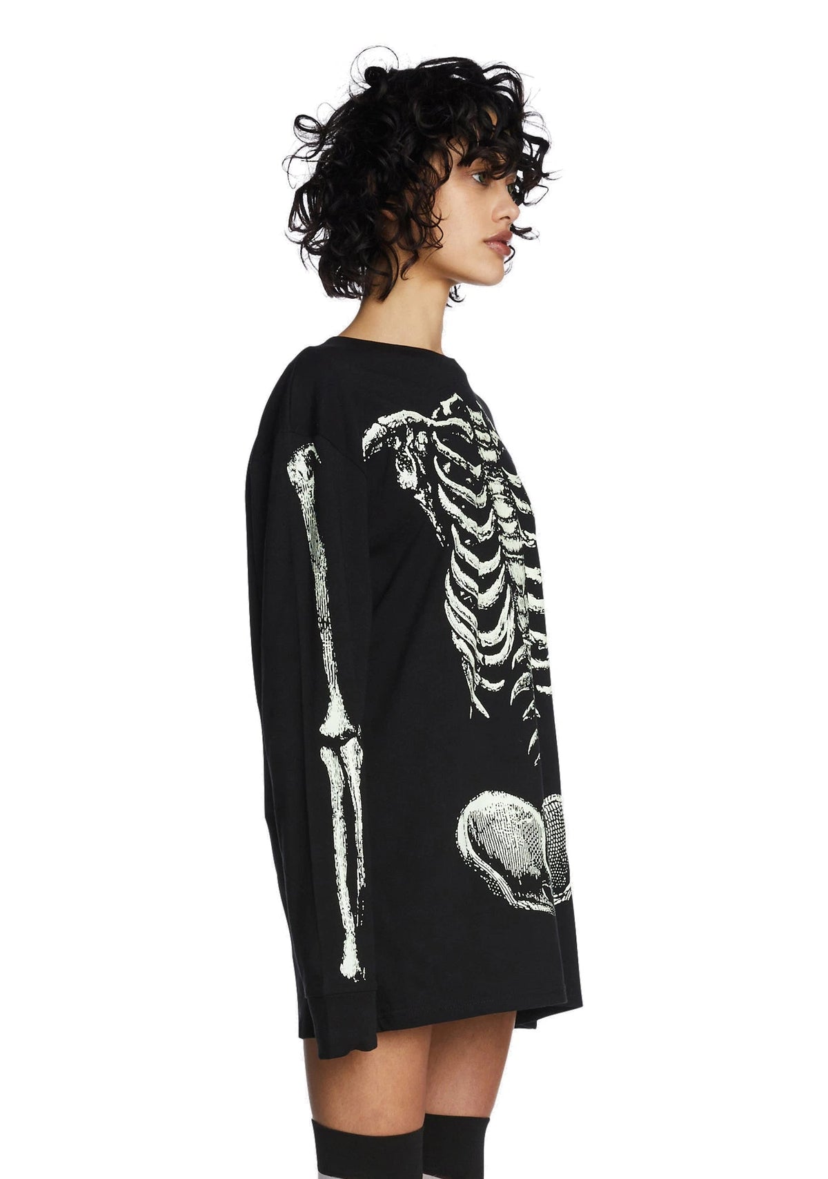 Glow Skeleton Graphic Long Sleeve Tee - Black