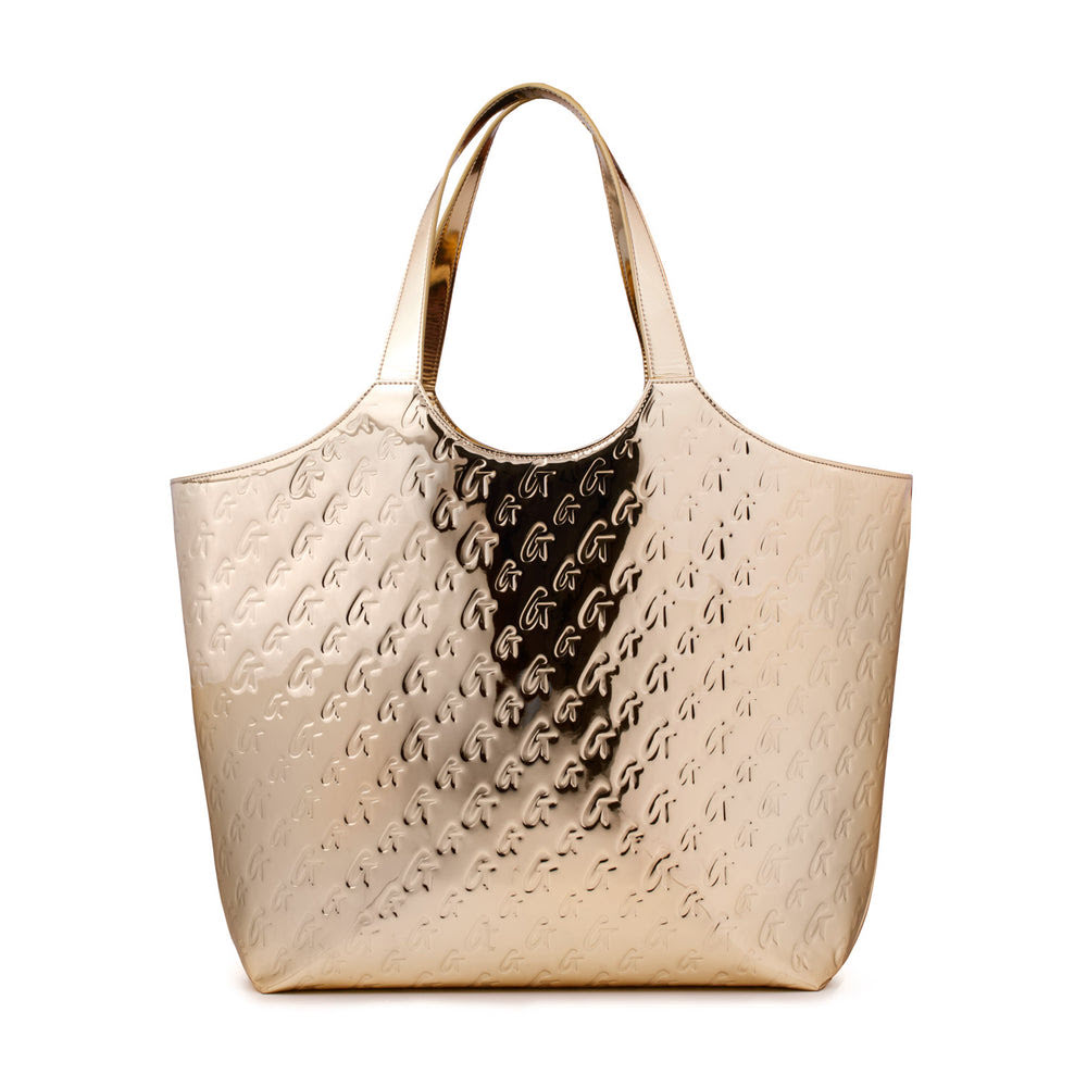 Metallic Vegan Leather Maxi Tote - Gold