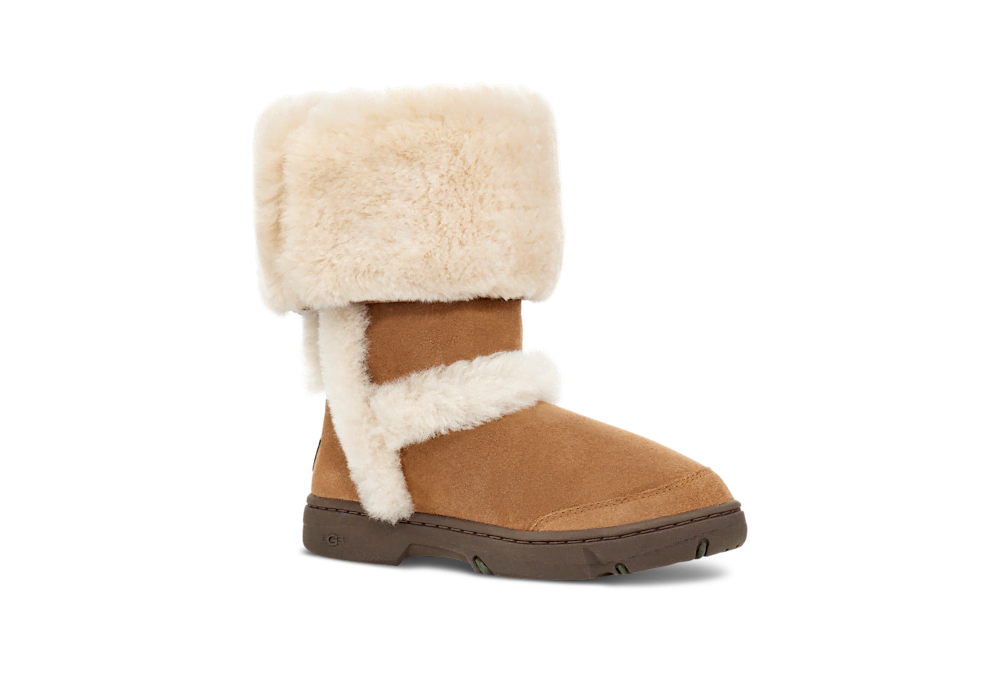 Women's Knee-High Sheepskin Boot - Grey Black