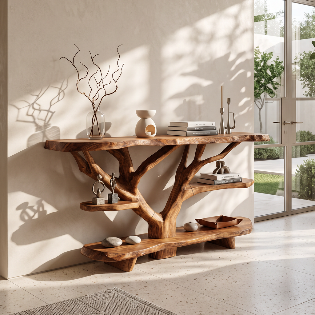 Mid Century Live Edge Entryway Table For Contemporary Bedroom Decor