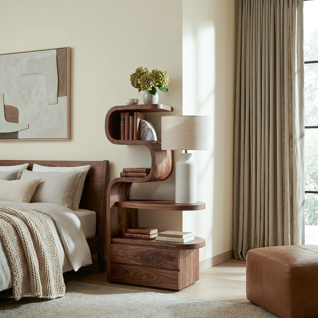 Sculpted Solid Wood Nightstand