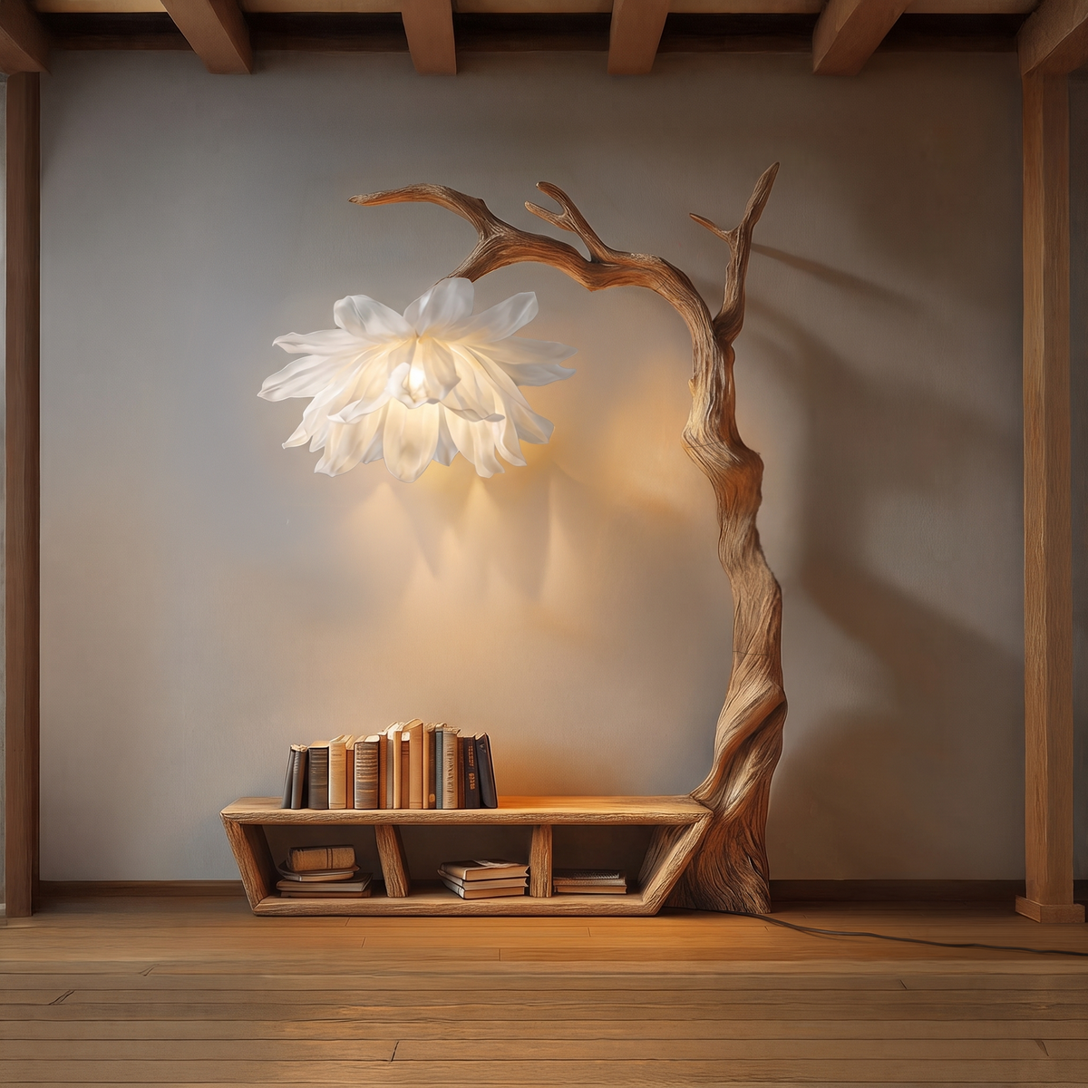 Rustic Organic Tree Bench Bookshelf