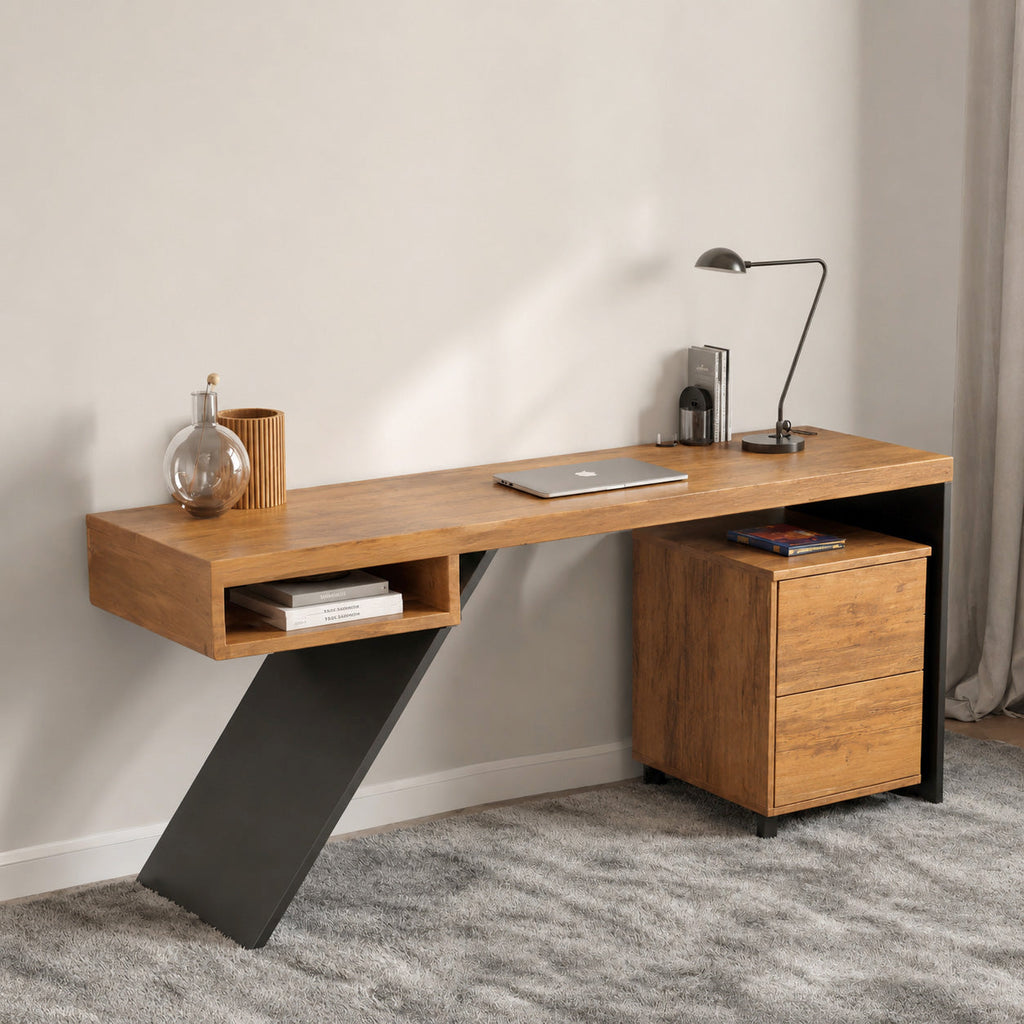 Modern Wood Desk With Storage Cabinet