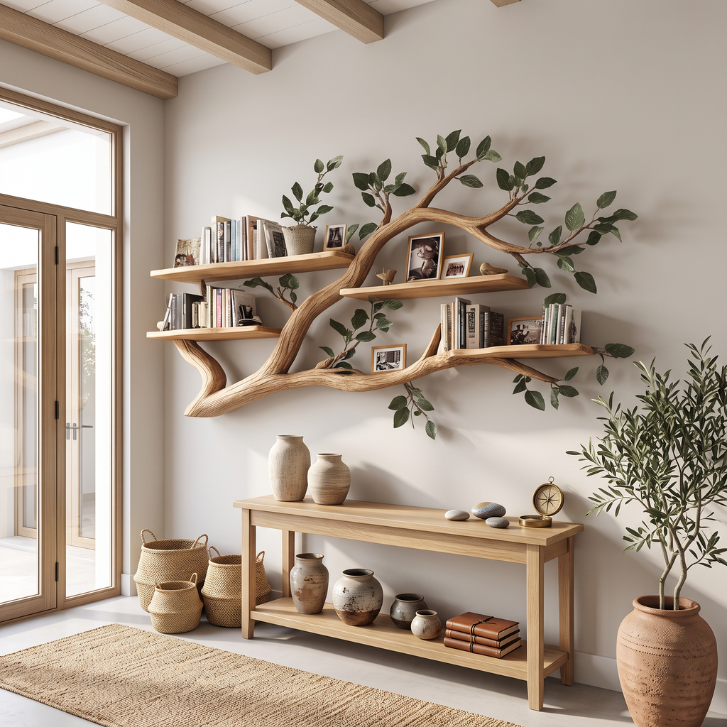 Rustic Wall Mounted Branch Bookshelf