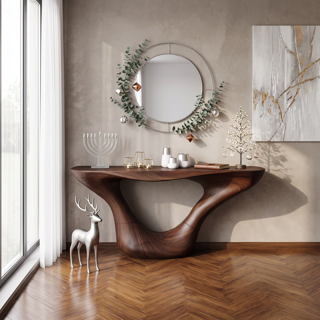 Mid-Century Solid Wood Console Table