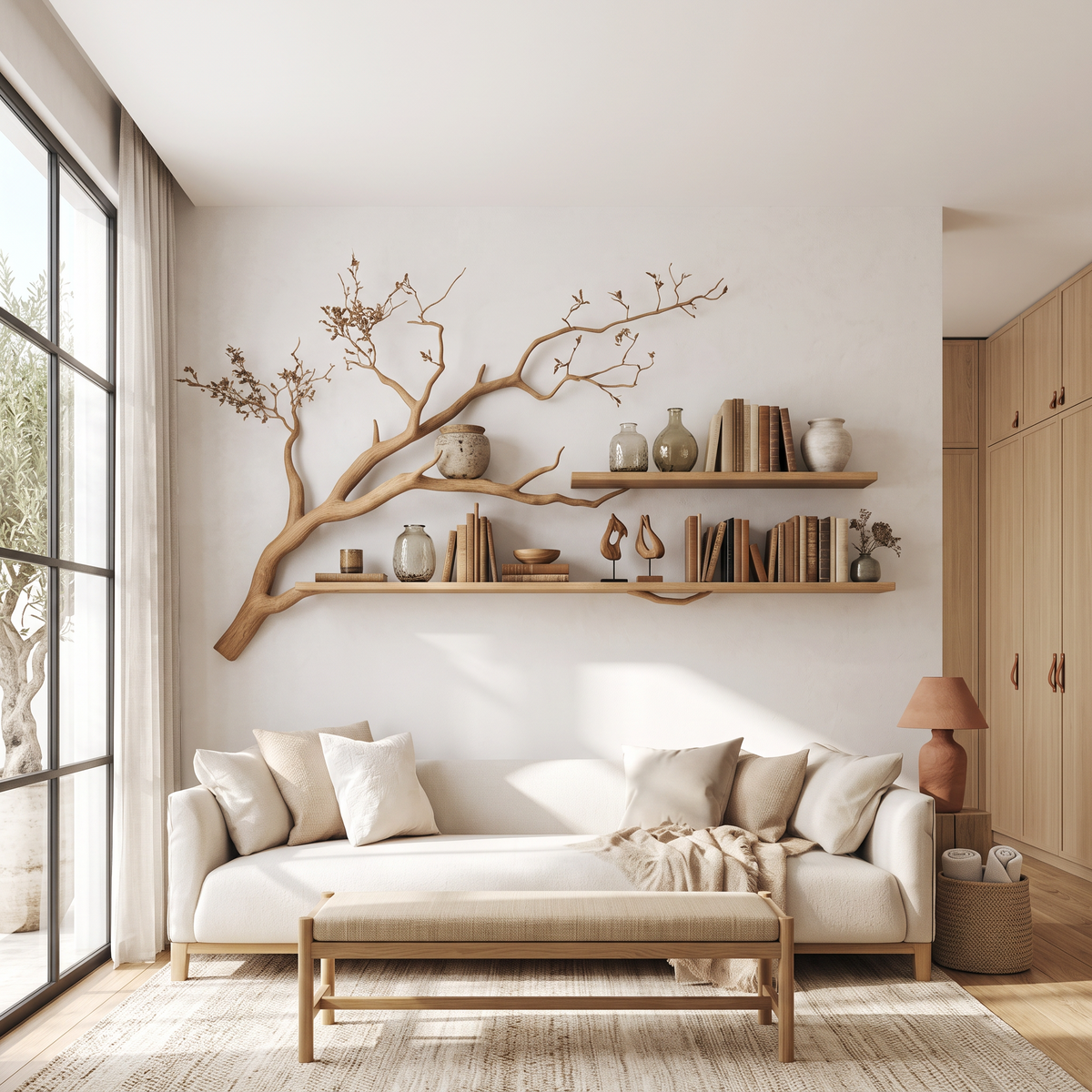 Rustic Organic Tree Shelf Artistic Natural Living Space