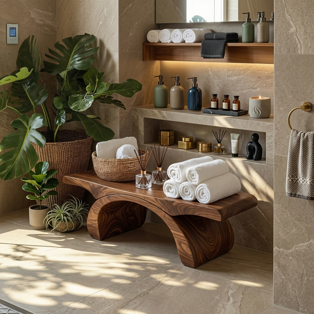 Modern Organic Shower Bench For Bathroom Or Spa Furniture