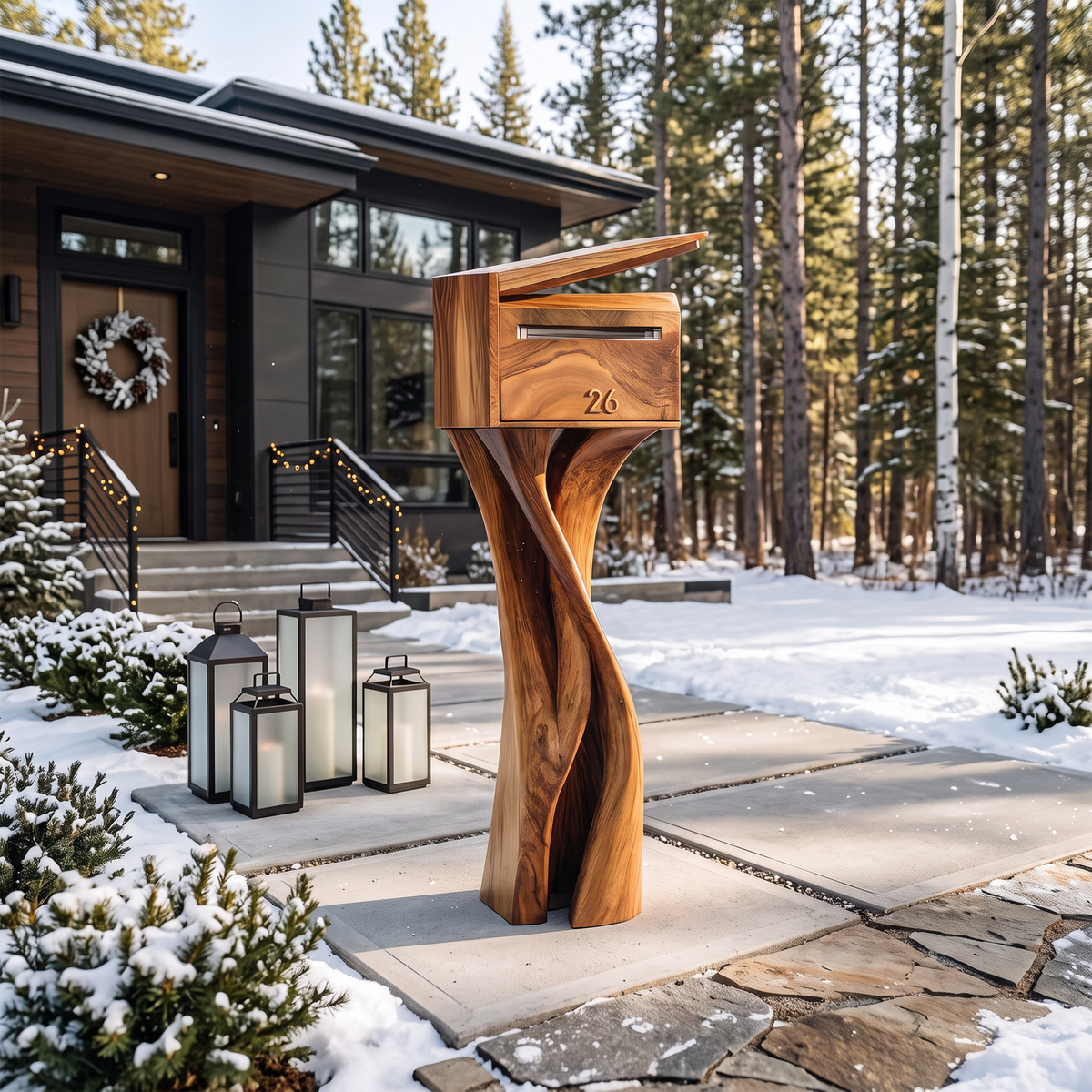Handcrafted Solid Wood Sculpture Mailbox For Outdoor Furniture Decor