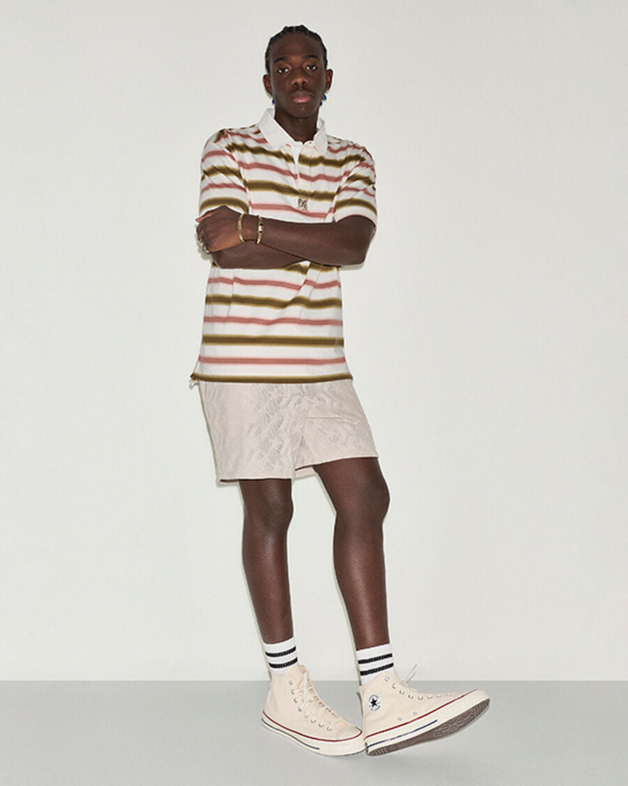 Men's Stripe Cotton Jersey Polo Shirt - Burn Out Multi