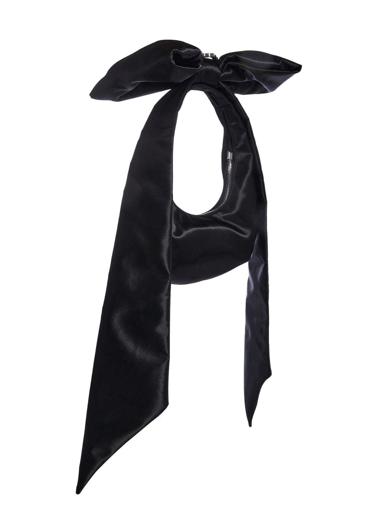 Satin Rhinestone Handle Shoulder Bag - Black