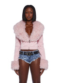 Cropped Vegan Leather Moto Jacket - Pink