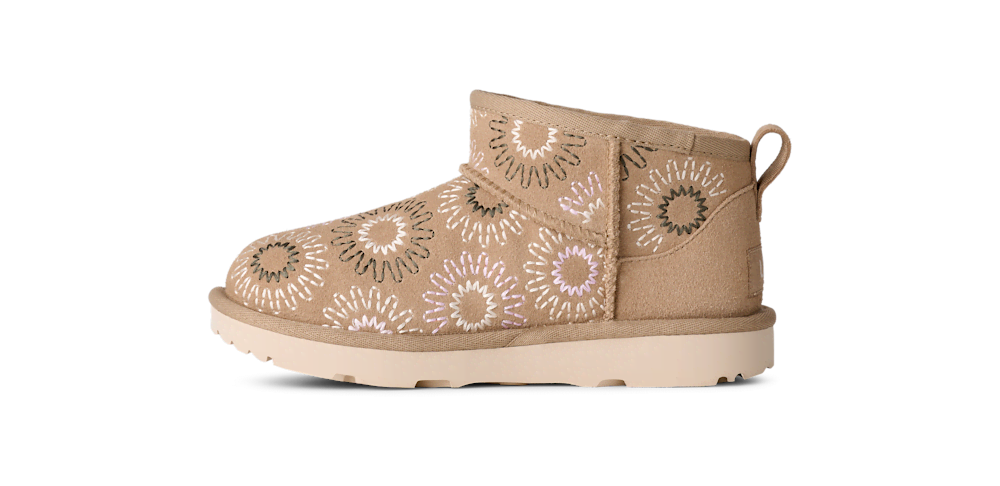 Kids' Low Suede Boot With Sun Embroidery