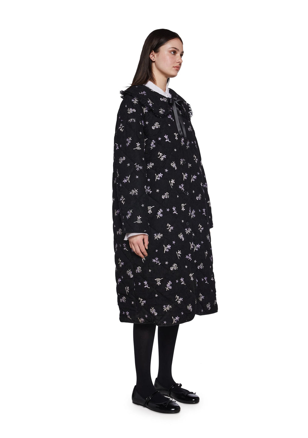 Quilted Corduroy Maxi Coat - Black