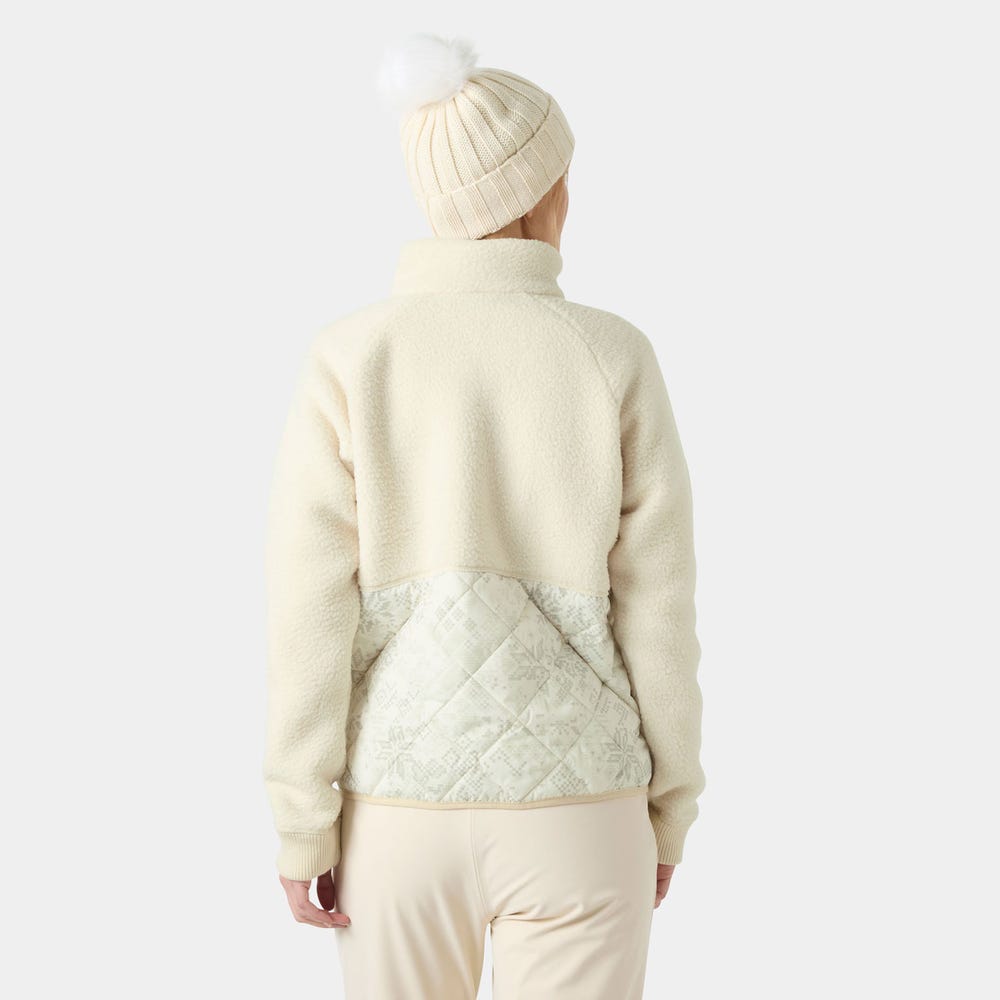 Women's Quilted Pile Fleece Jacket - Cream