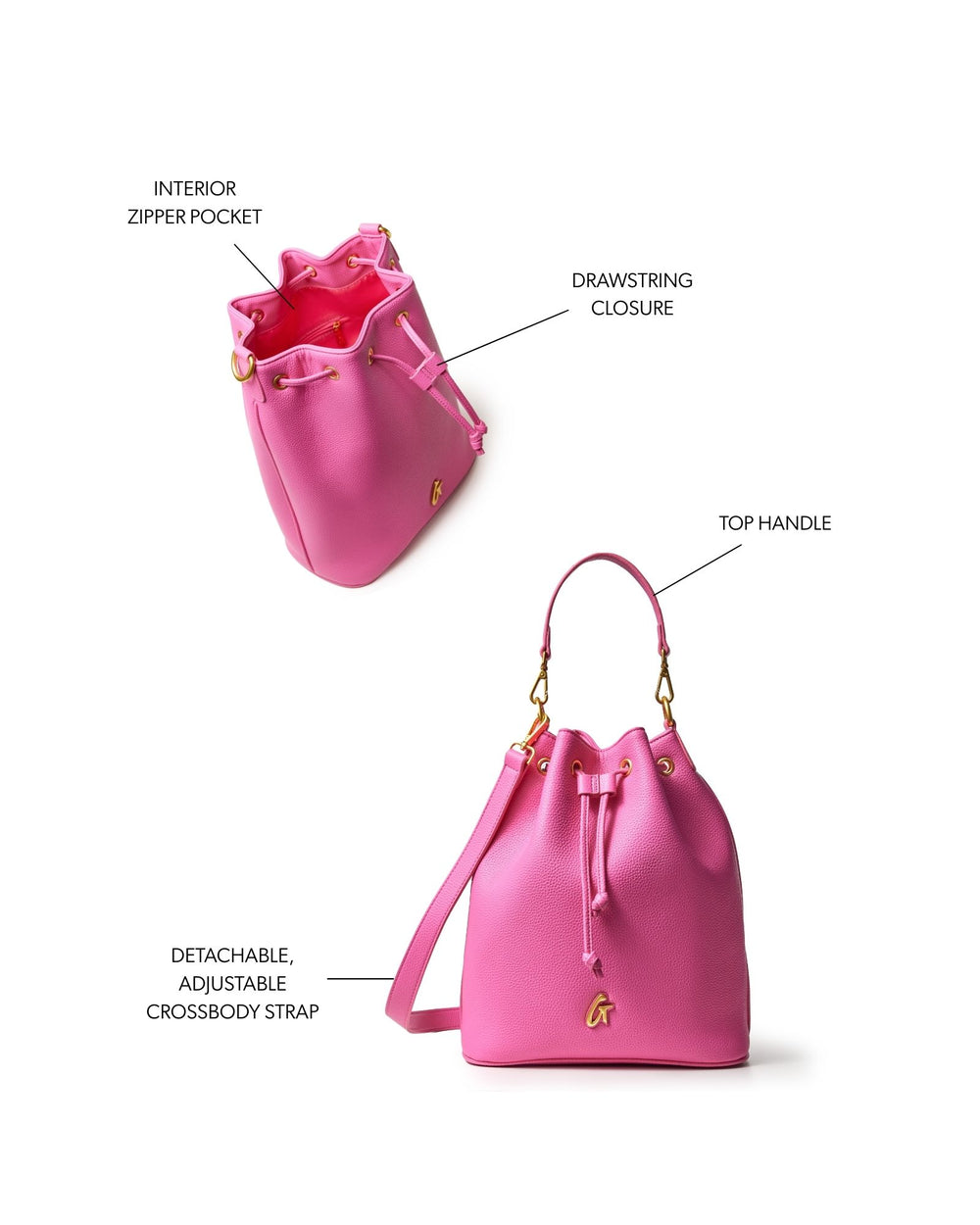Large Pebbled Bucket Bag - Hot Pink