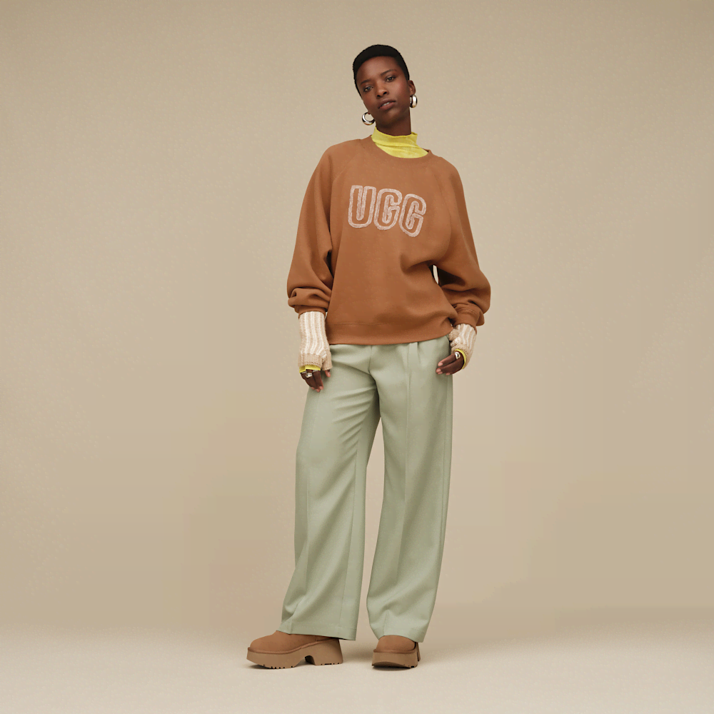 Women's Chenille Appliqué Crewneck Sweatshirt - Chestnut