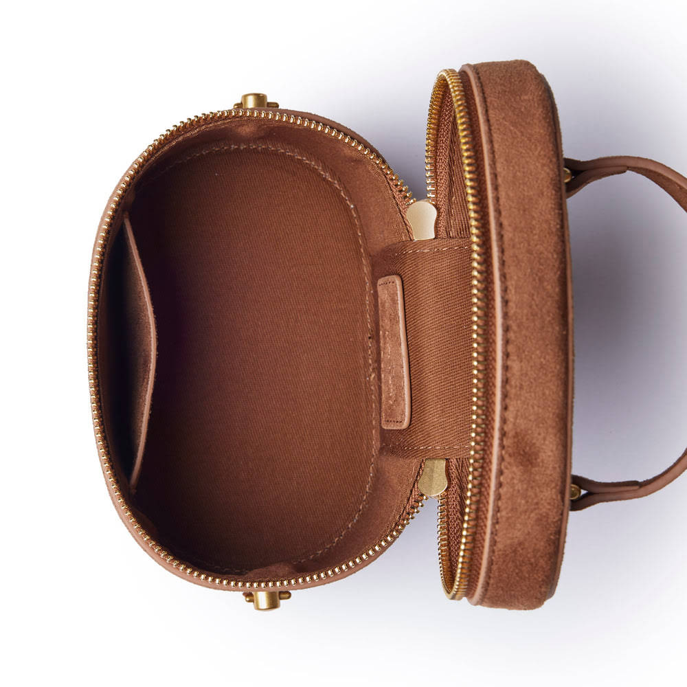 Mini Vegan Suede Vanity Bag - Brown